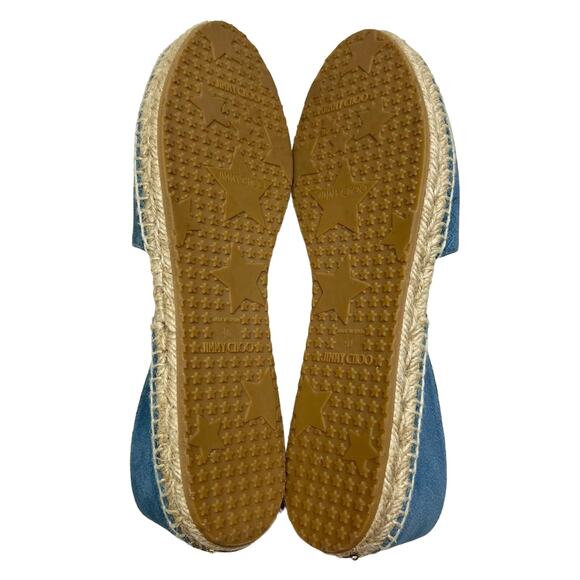 JIMMY CHOO Dreya Denim Leather D'Orsay Espadrille Flats EU 40 US 10 Blue Shoes - Picture 9 of 11